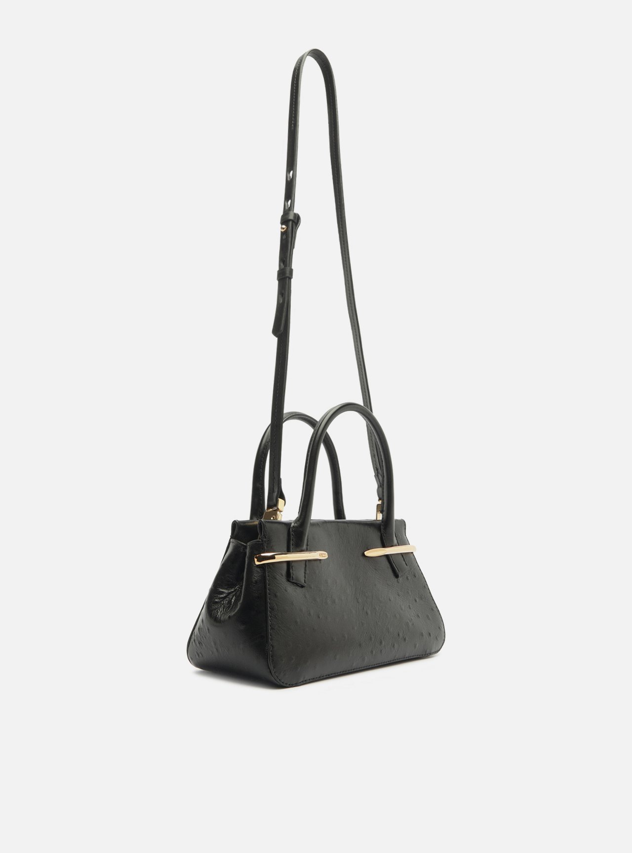 Bolsa Tote Preta Couro Média Metais Textura — foto 5