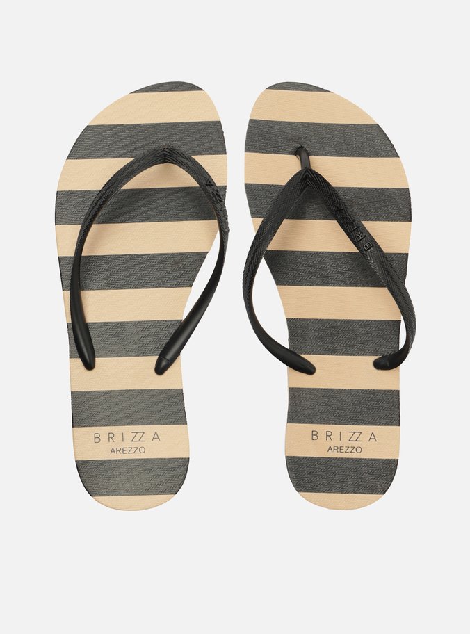 Chinelo de Dedo Bege e Preto Listras Brizza
