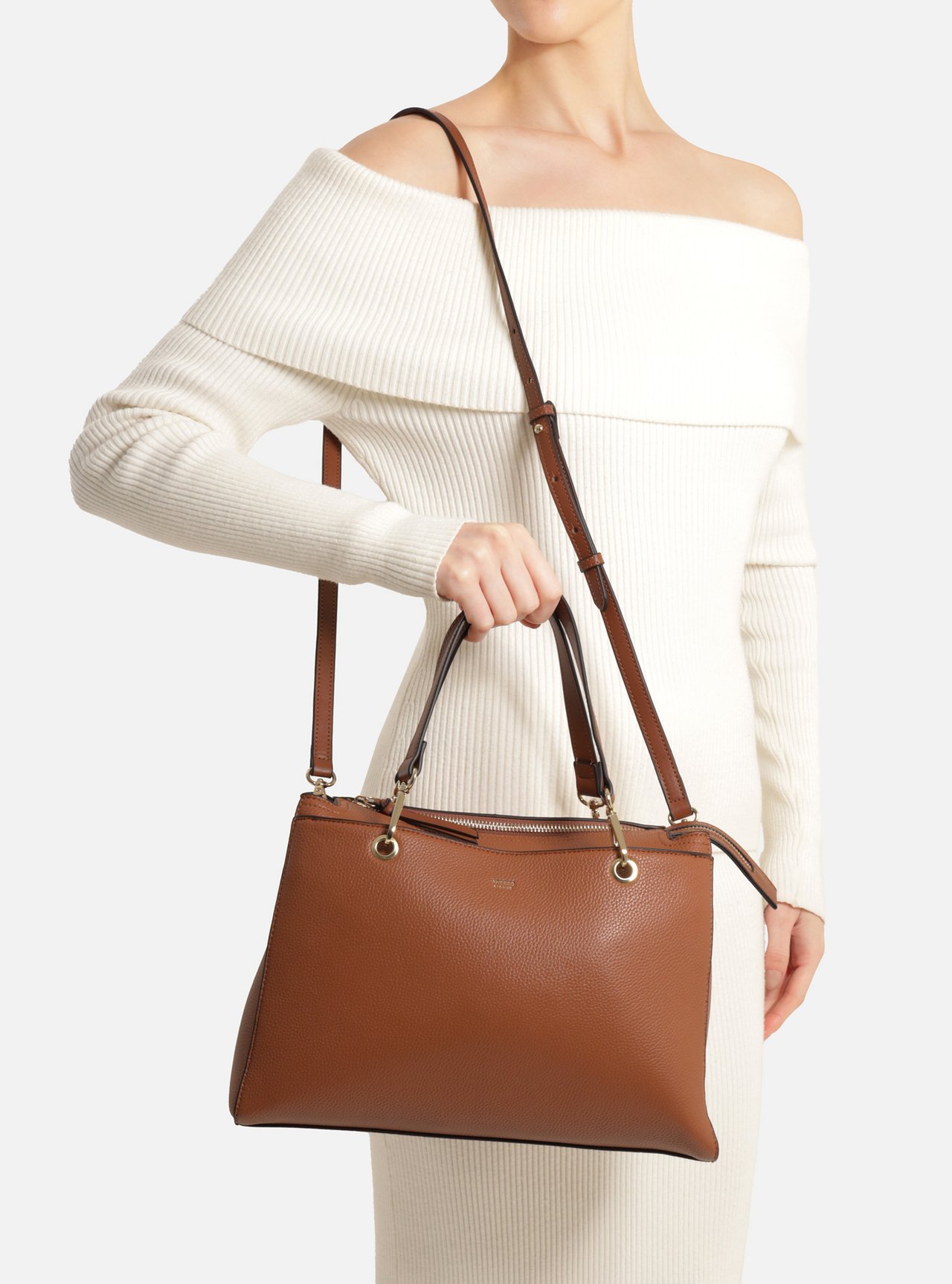 Bolsa Tote Marrom Média Alças Metais — foto 6