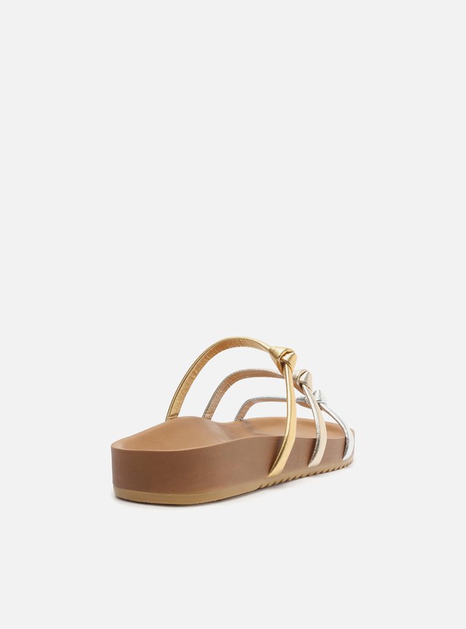 Sandália Papete Metalizada Flatform Tiras Nó