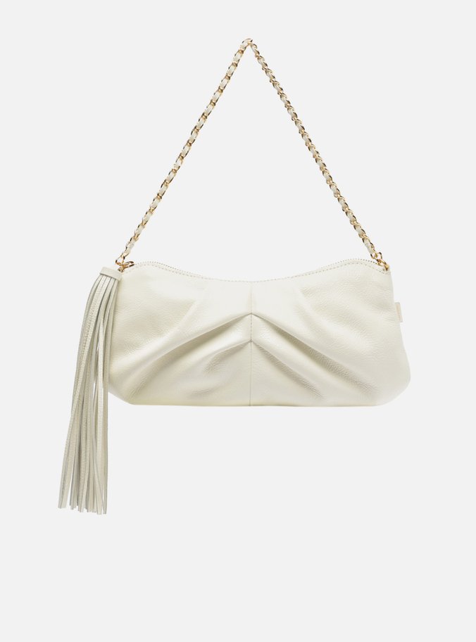 Bolsa Shoulder Branca Couro Grande Franzida