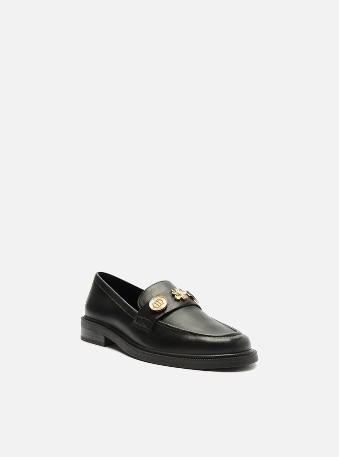 Mocassim Preto Couro Tira Metais