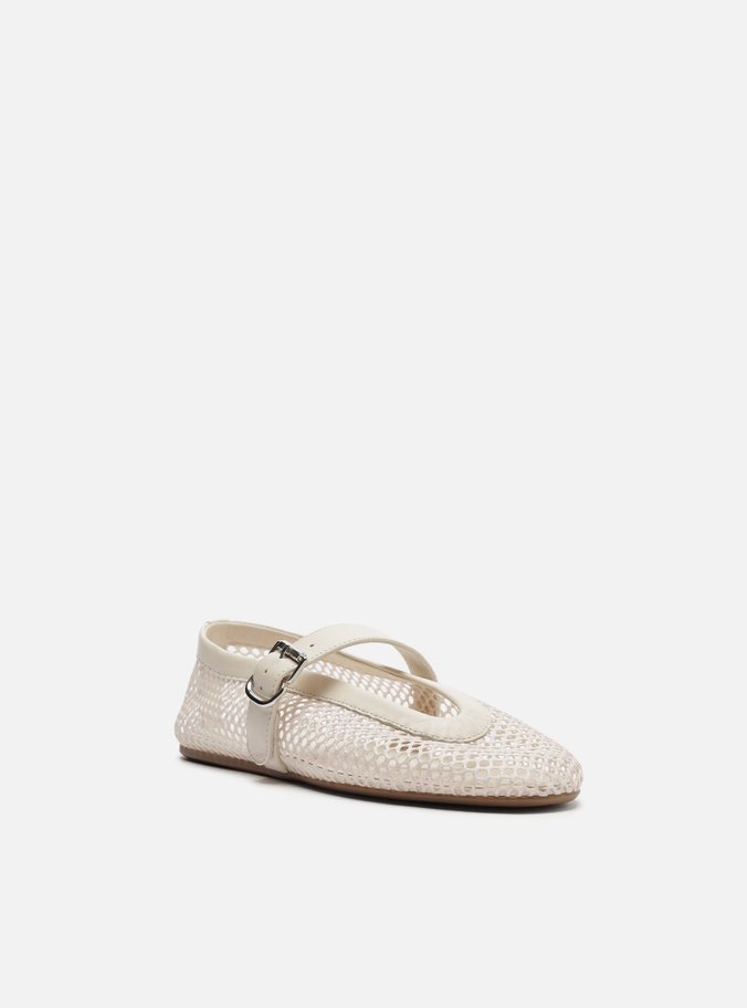 Sapatilha Boneca Off-White Tela Fivela