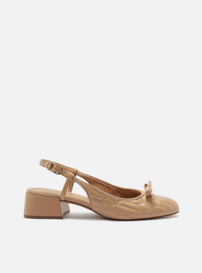 Scarpin Nude Salto Bloco Matelassê Slingback