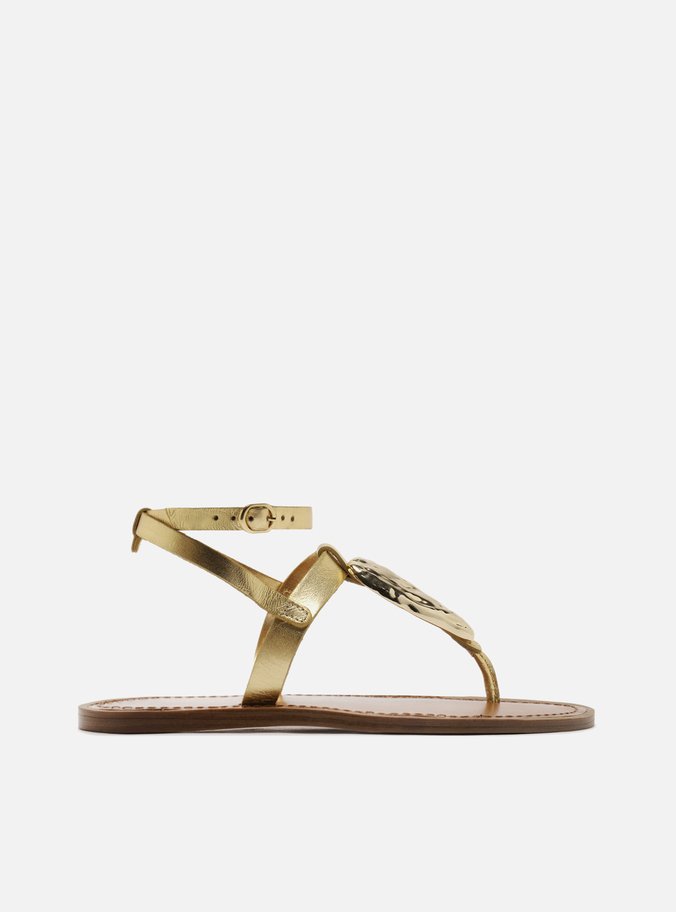 Sandália Rasteira Dourada  Salto Rasteiro Metalizada Fivela