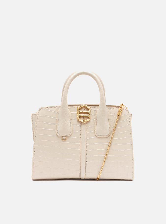 Bolsa Tote Branca Couro Croco Média Metal