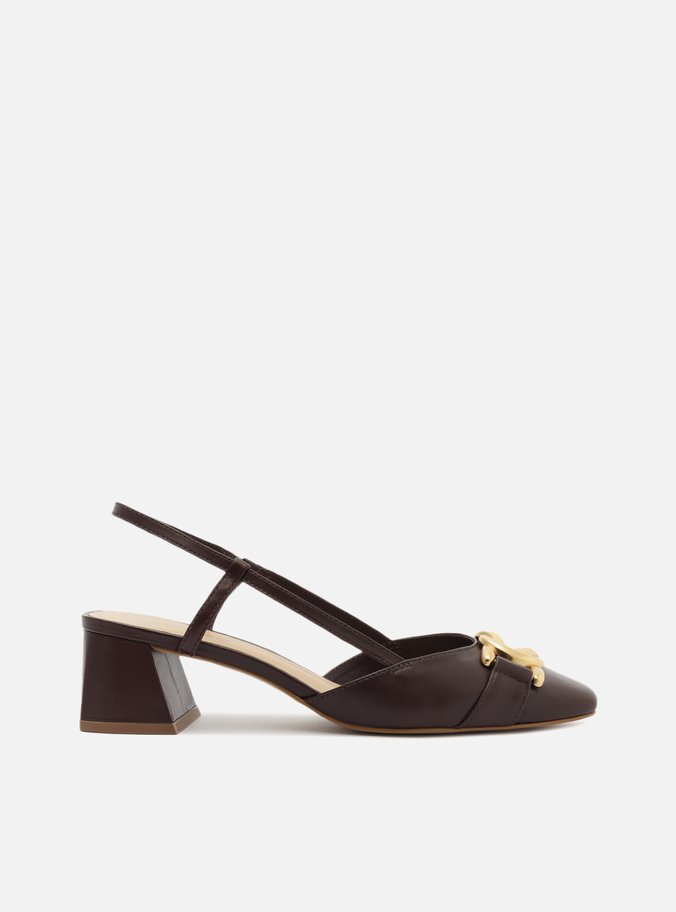 Scarpin Bordô Couro Bico Quadrado Aberto Metal