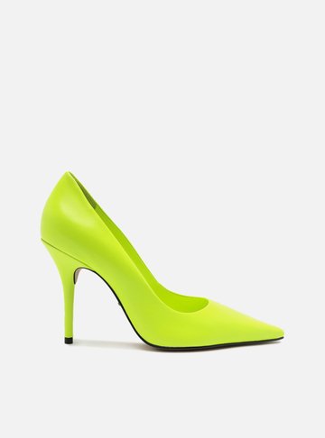 Scarpin Verde Lima Couro Salto Alto Bico Fino