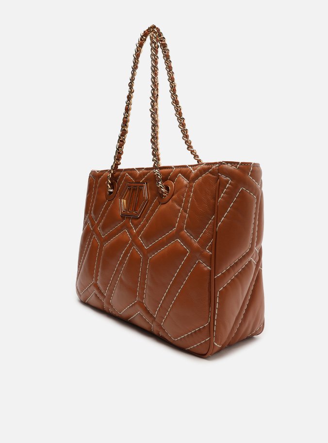 Bolsa Shopping Marrom Couro Pesponto Emma Grande
