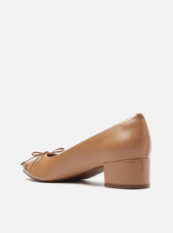 Scarpin Bege Couro Salto Baixo Laço Soft