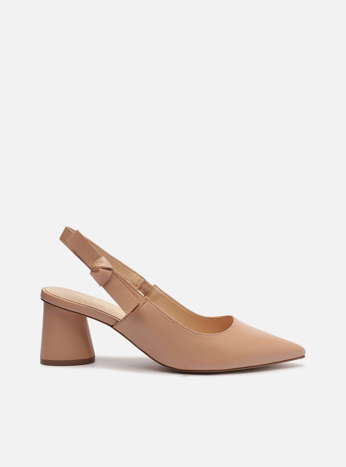 Scarpin Nude Couro Bico Fino Slingback