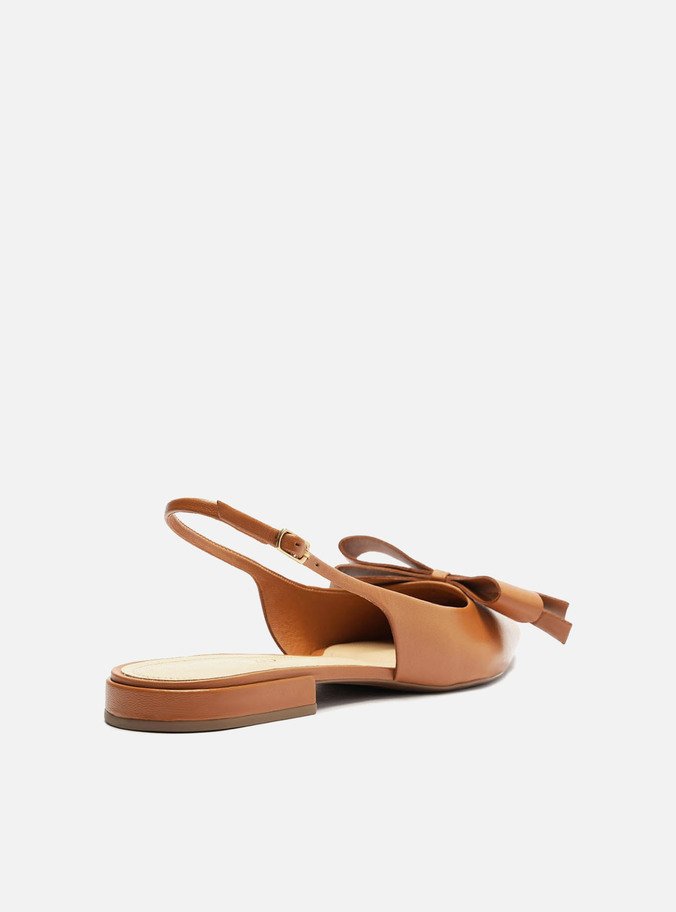 Sapatilha Marrom Couro Slingback Laço Lateral
