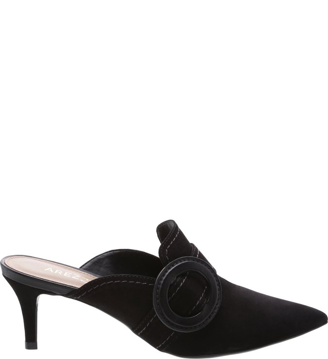 Mule Nobuck Salto Kitten Fivela Preto