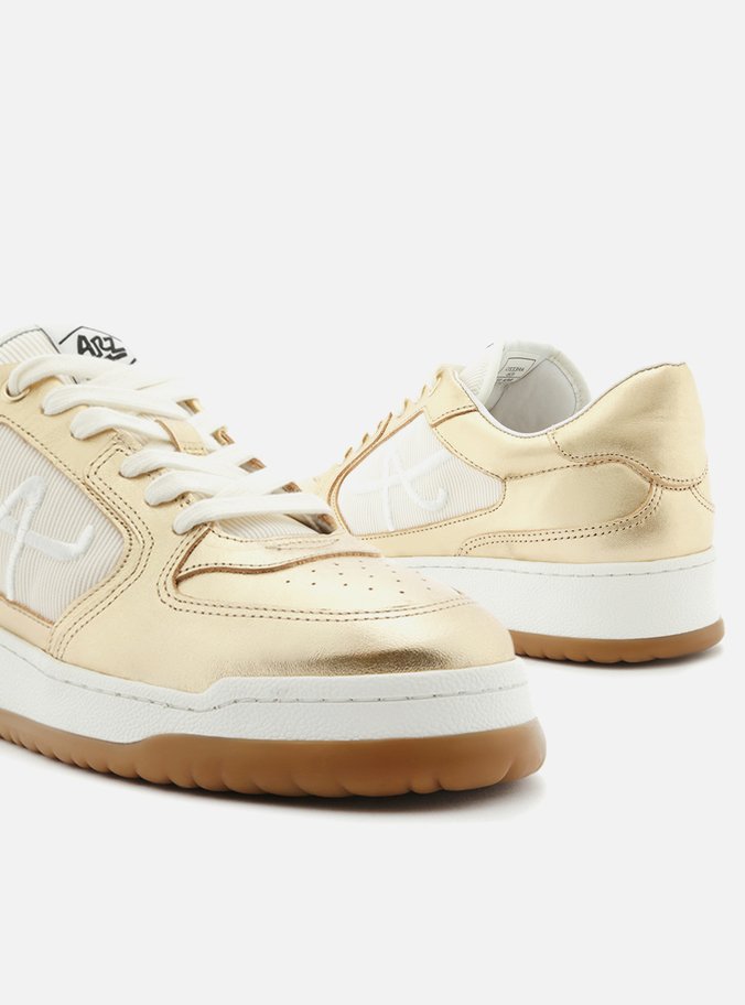 Tênis Branco Couro A Bordado Street Dourado