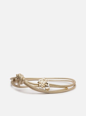Cinto Dourado Couro Fino Metal Floral
