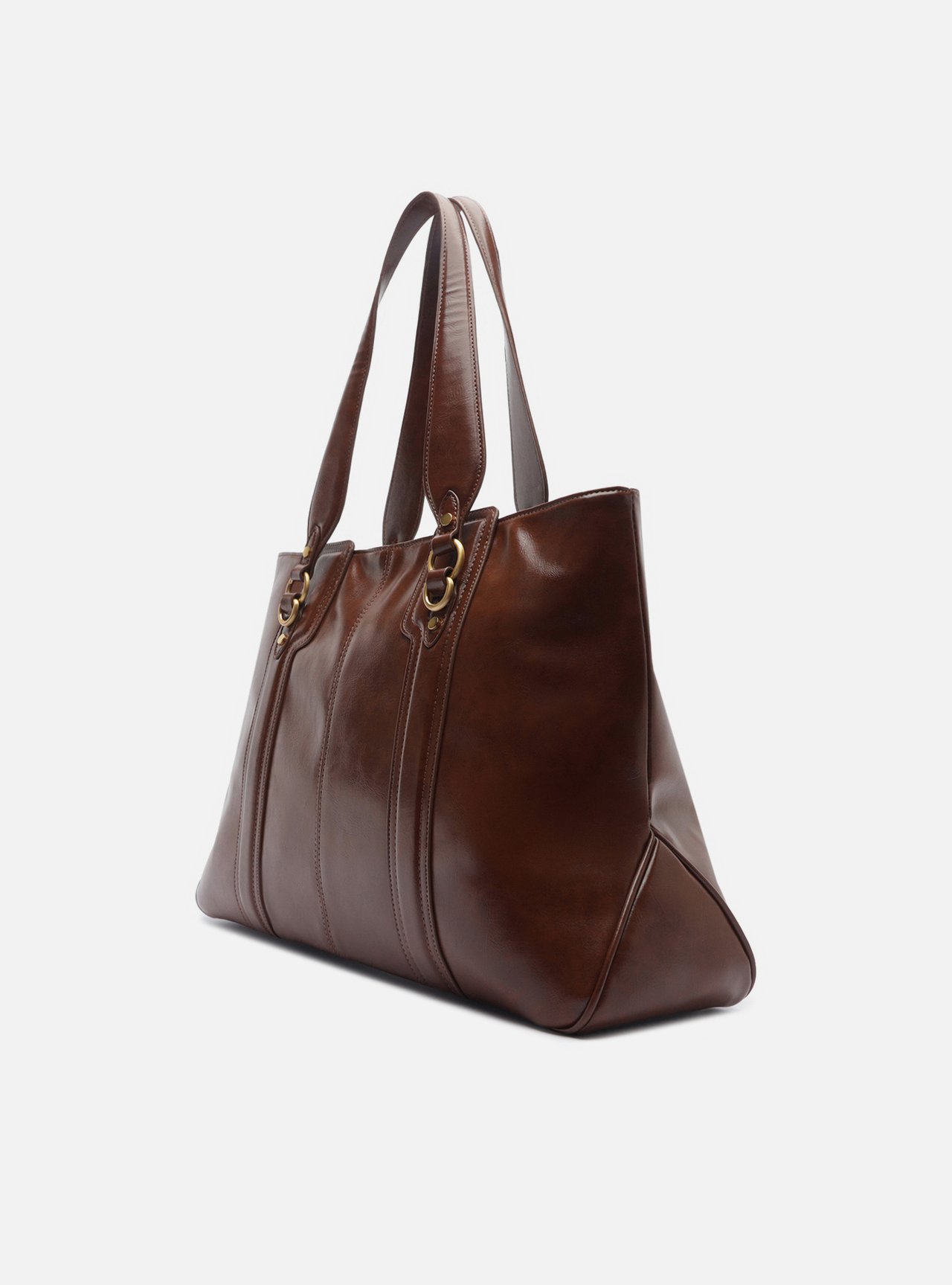 Bolsa Shopping Marrom Média Metais Dourados — foto 2