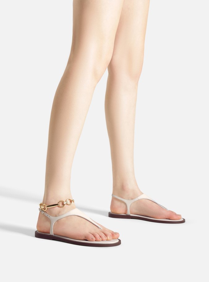 Sandália Rasteira Off White Couro Thong Tornozeleira