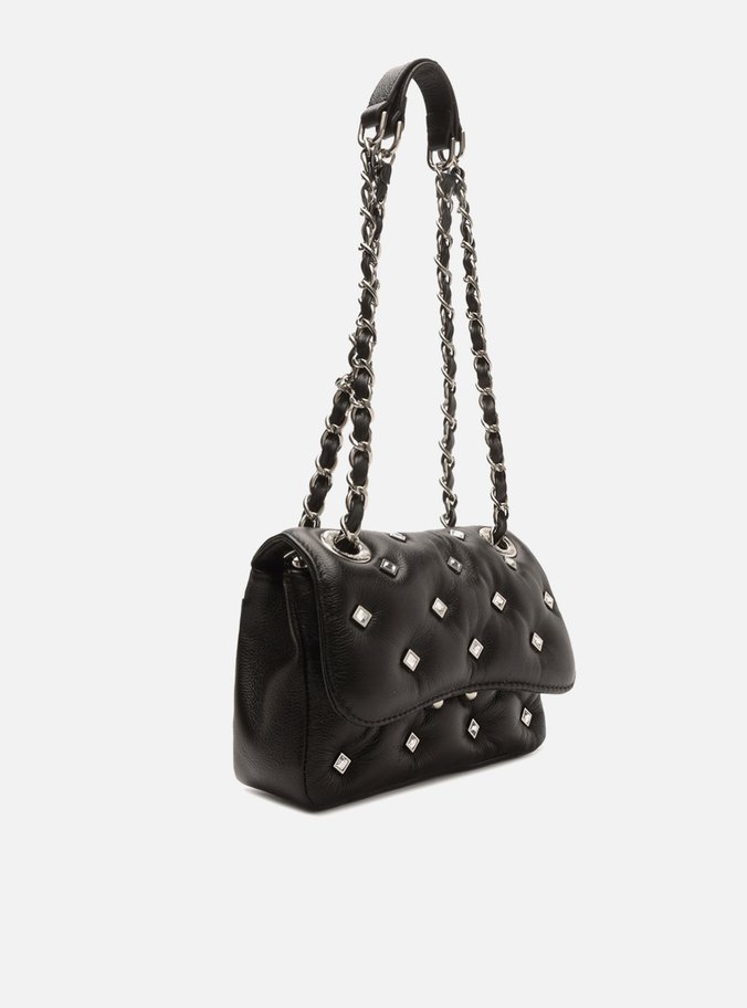 Bolsa Tiracolo Preta Couro Mizz Stone Pequena