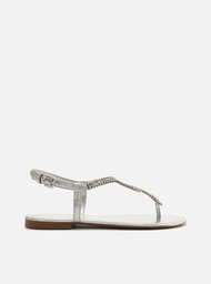 Rasteira Prateada Tiras Slim Pedraria Snake