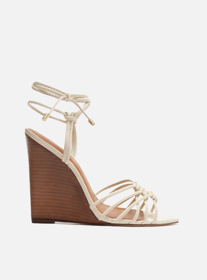 Sandália Off-White Salto Anabela Tiras Amarração
