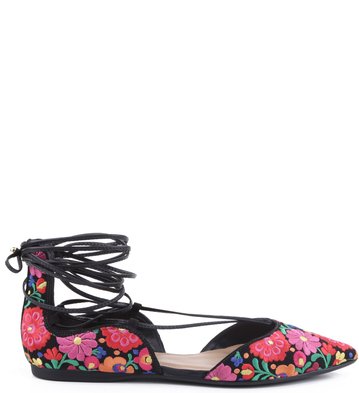 Sapatilha Lace Up Floral Negro