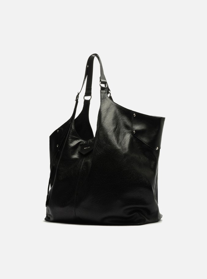 Bolsa Shopping Maxi Preta Couro Grande Rebites