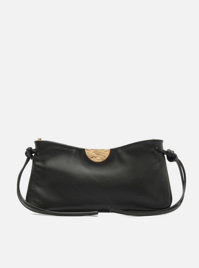 Bolsa Shoulder Preta Couro Grande Corrente