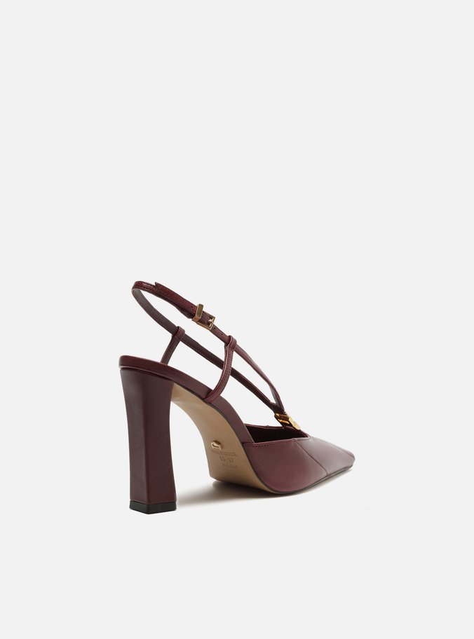 Scarpin Vinho Couro Salto Alto Slingback Elo
