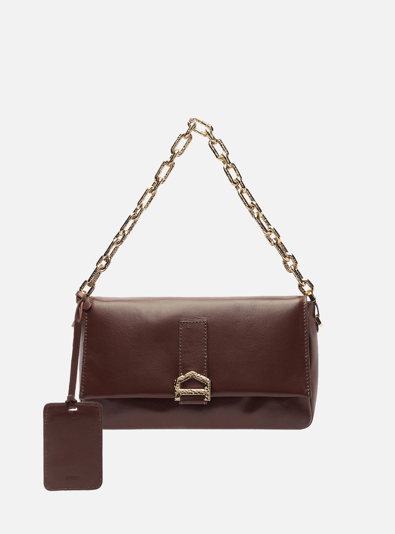 Bolsa Tiracolo Marrom Couro Média Alça Corrente