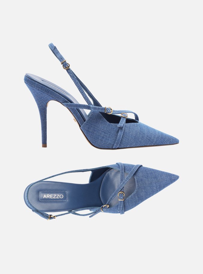 Scarpin Azul Jeans Salto Alto Slingback Amélia