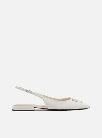 Sapatilha Branca Couro Slingback Coração Metal