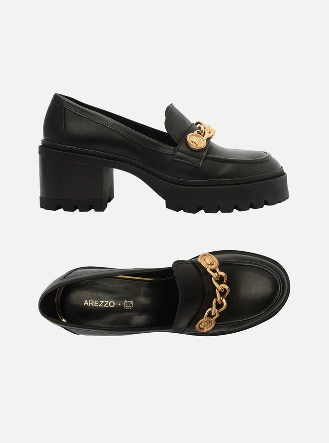 Mocassim Preto Couro Salto Bloco Kopenhagen