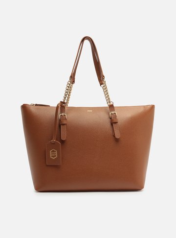 Bolsa Shopping Marrom Couro Grande Alça Corrente
