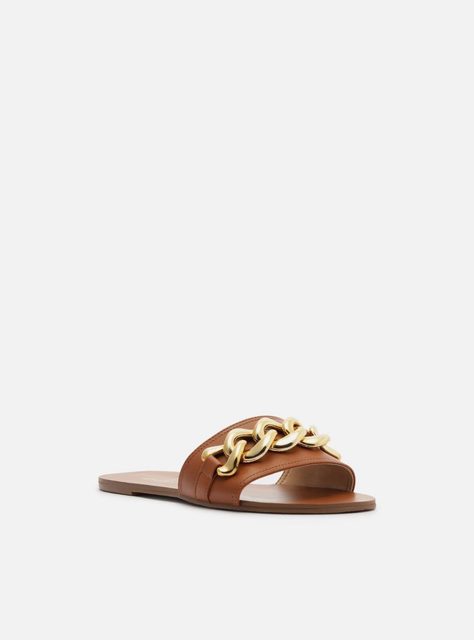 Rasteira Marrom Flat Tira Corrente