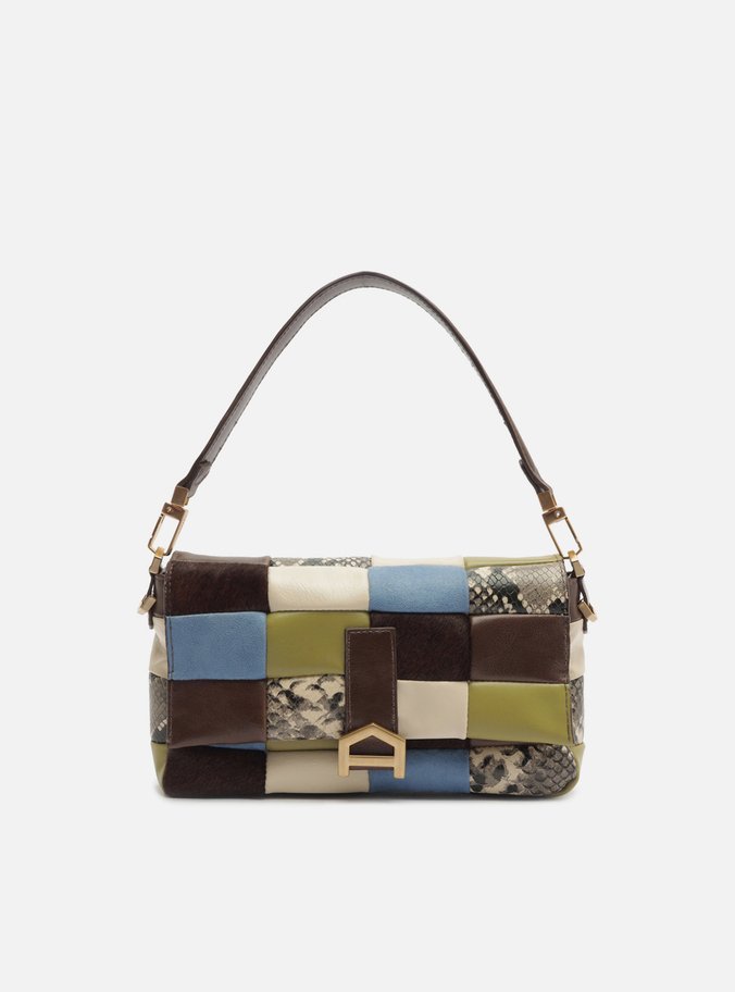 Bolsa Tiracolo Multicolorida Couro Média Fecho Metálico