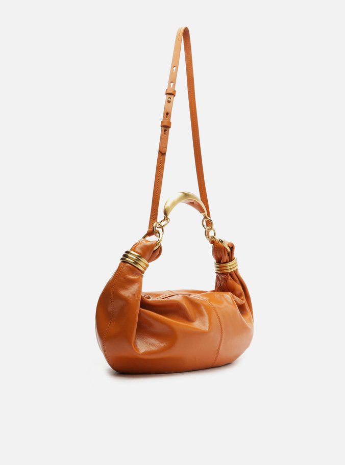 Bolsa Tiracolo Laranja Couro Média Alça Argolas