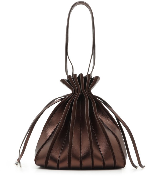 Bolsa Bucket Marrom Couro Pariolli Grande Cacau Brown Metal
