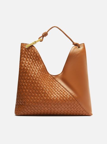 Bolsa Hobo Marrom Couro Grande Maia Tressê
