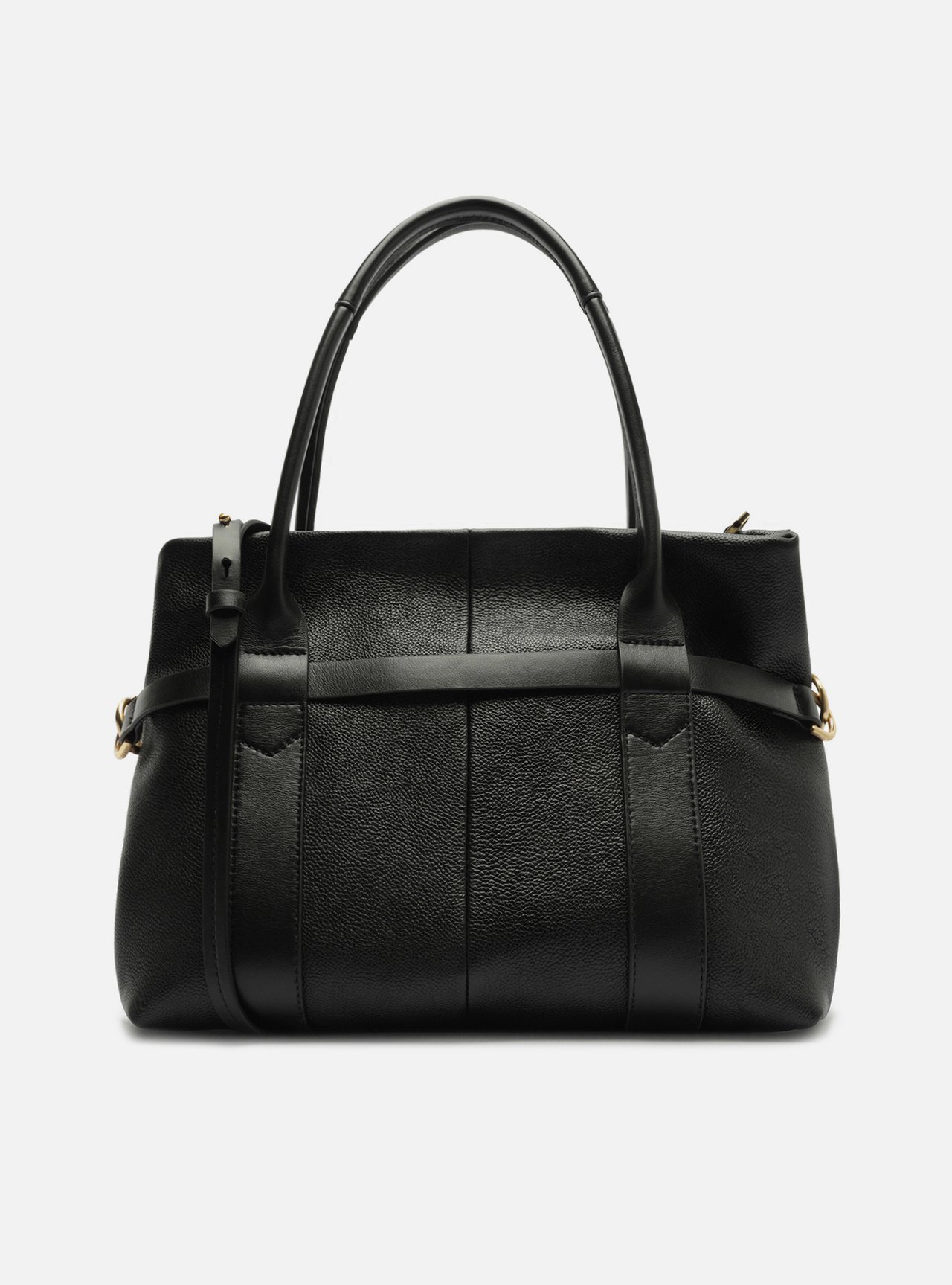 Bolsa Tote Preta Couro Grande Metais — foto 3