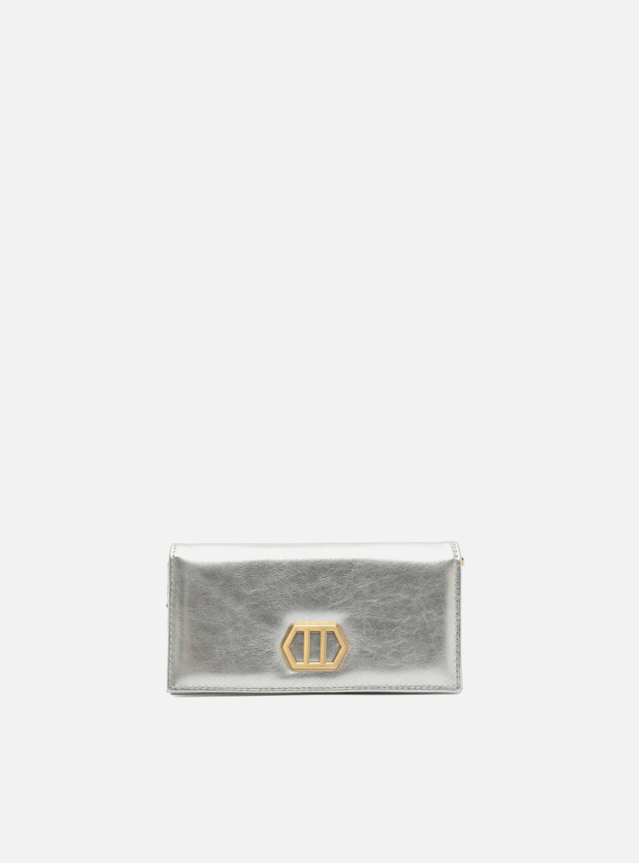 Bolsa Clutch Prateada Couro Pequena Corrente — foto 1