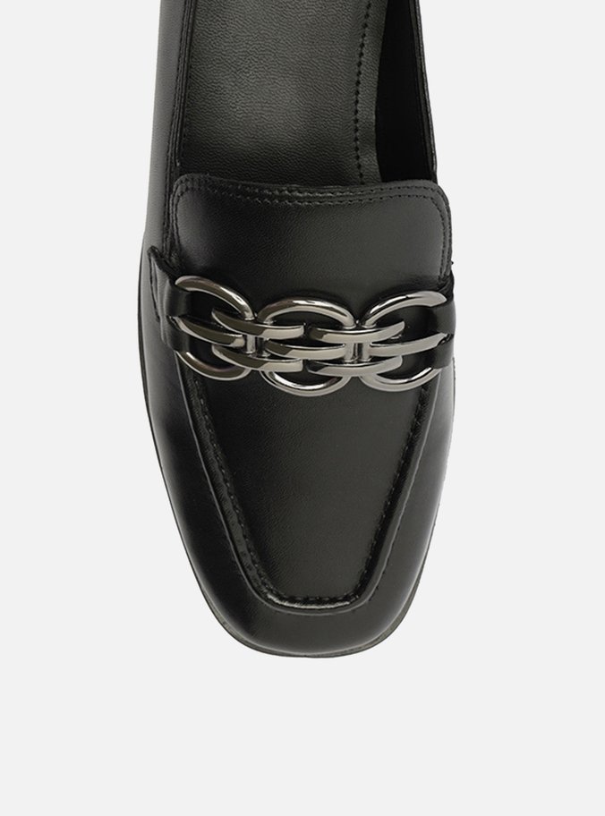 Mocassim Preto Couro Bridão Elos
