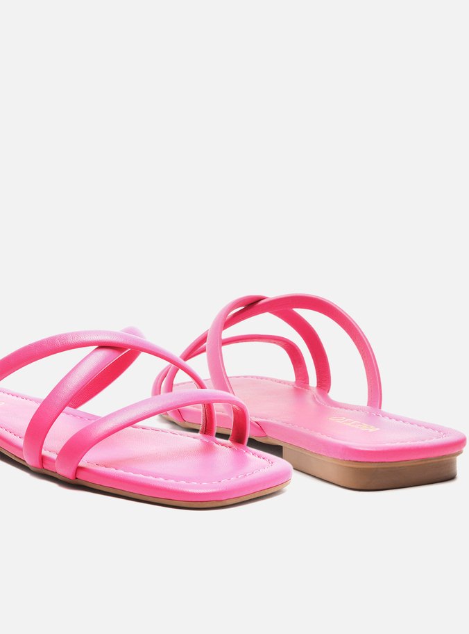 Rasteira Rosa Bico Quadrado Tiras Cruzadas
