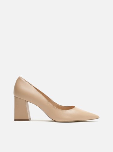 Scarpin Nude Couro Bico Fino Básico City