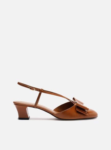 Scarpin Marrom Couro Salto Baixo Slingback Laço