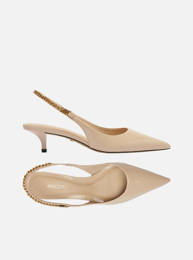 Scarpin Branco Salto Kitten Slingback Corrente