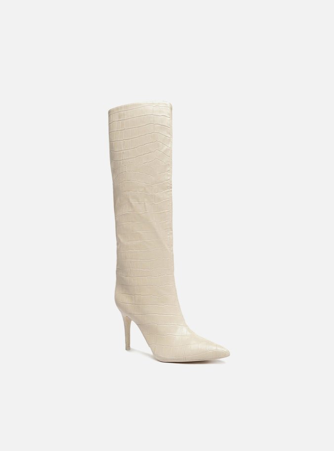 Bota Off-White Croco Cano Longo Salto Fino