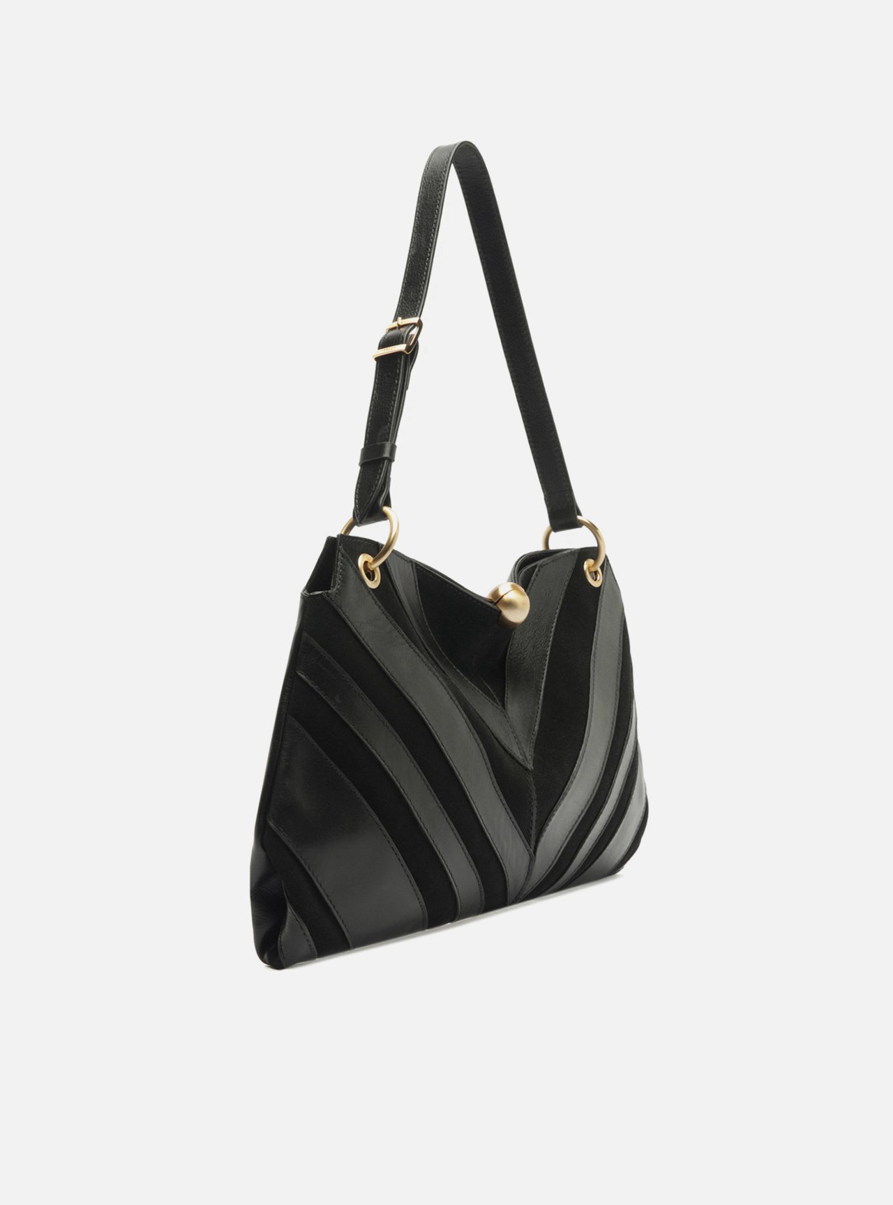 Bolsa Shoulder Preta Couro Camurça Grande Esfera — foto 5