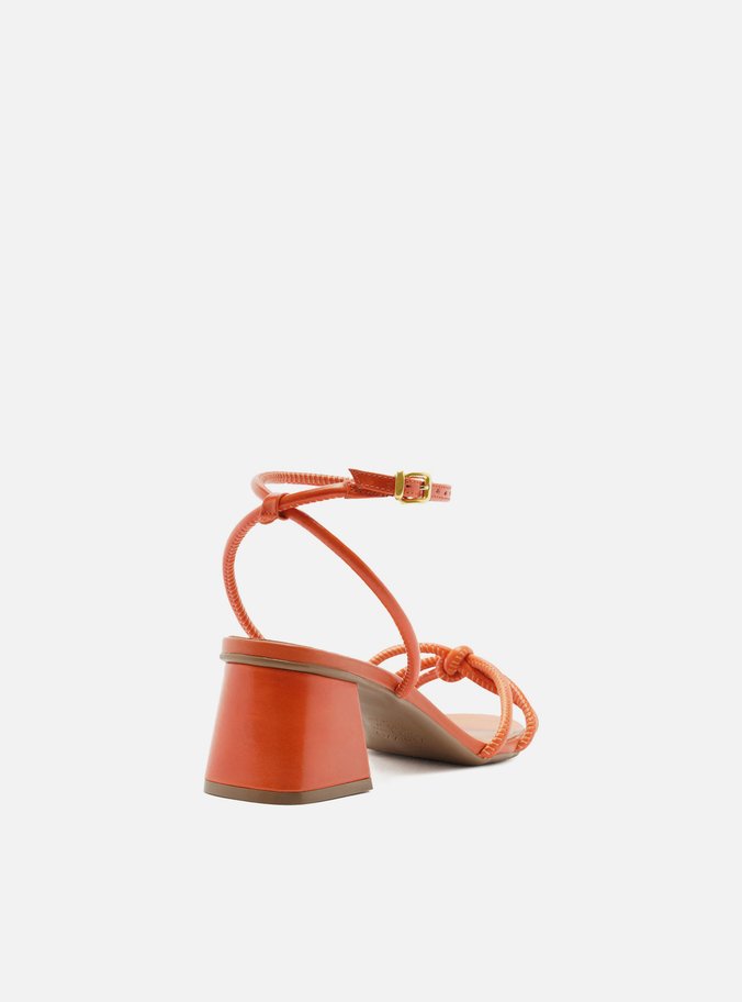Sandália Laranja Salto Bloco Custom Anklet