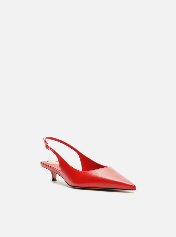 Scarpin Vermelho Couro Salto Kitten Slingback