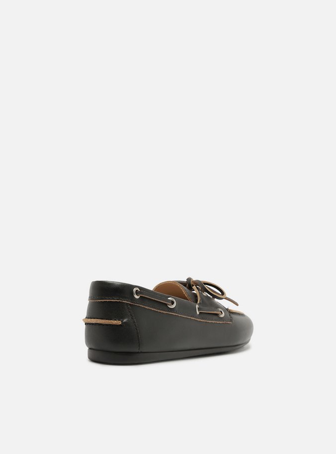 Mocassim Dockside Preto Couro Amarração